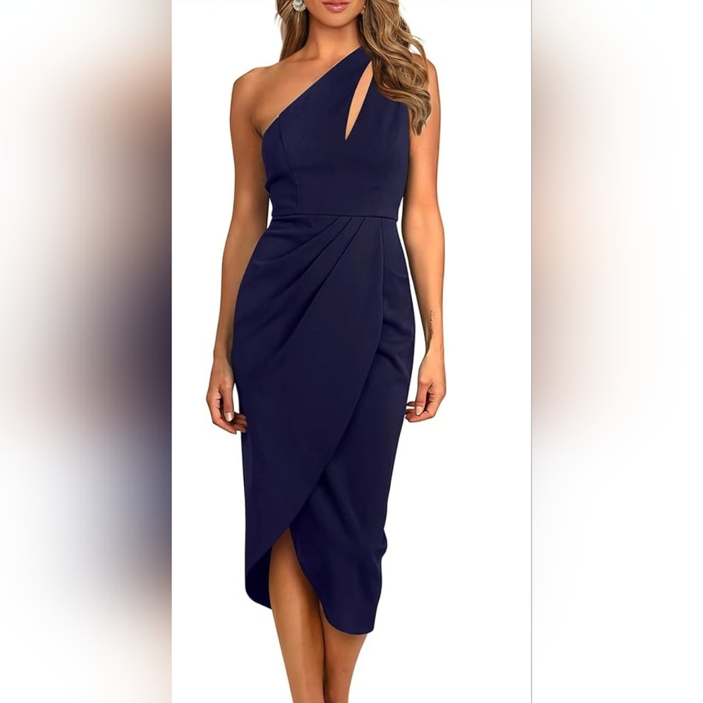 Elegant One Shoulder Navy Dress